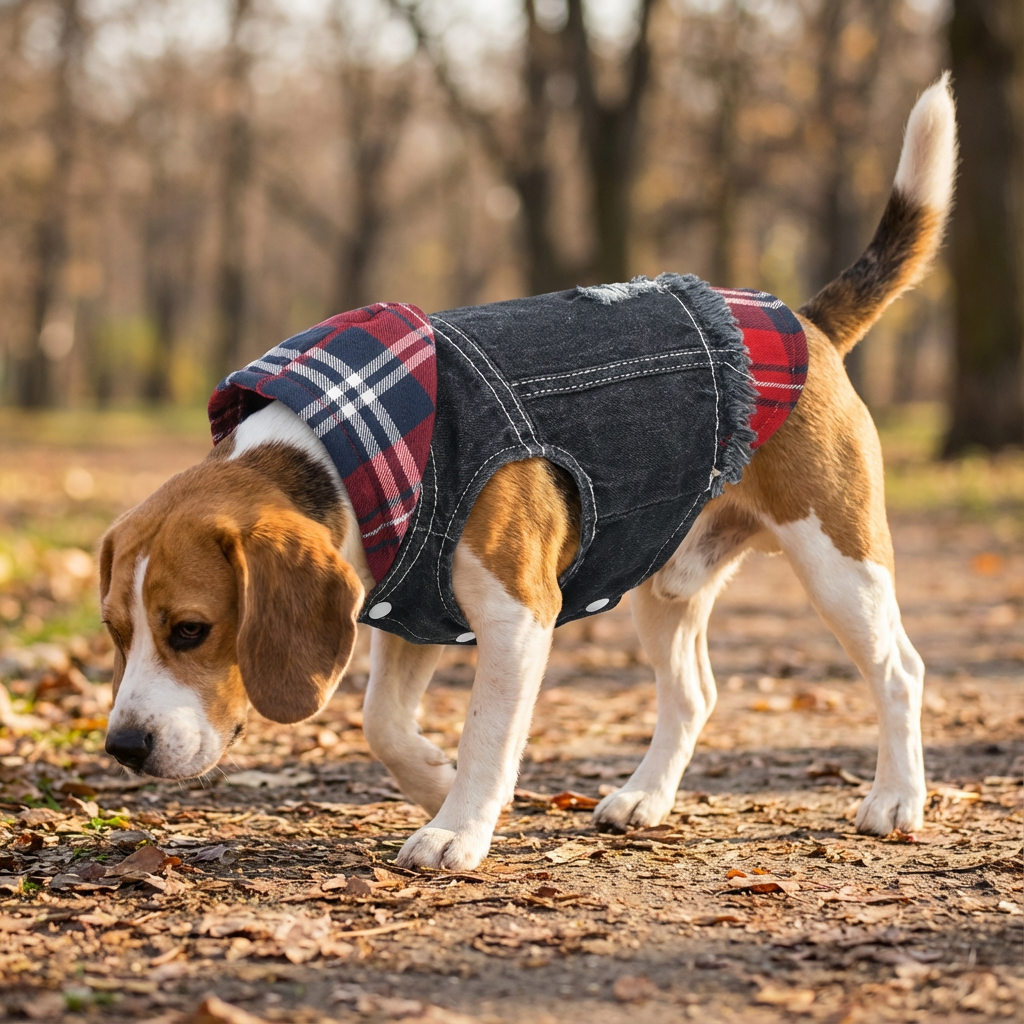 Pristine Plaid Denim Dog Vest Coat