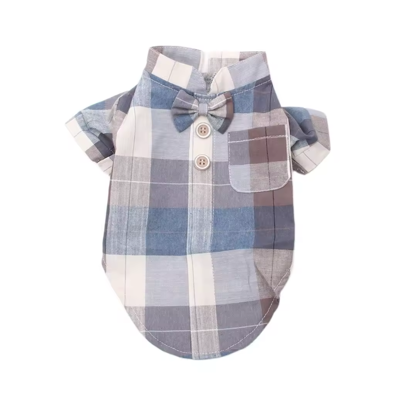 Plaid Bow Tie Stand Collar Shirt