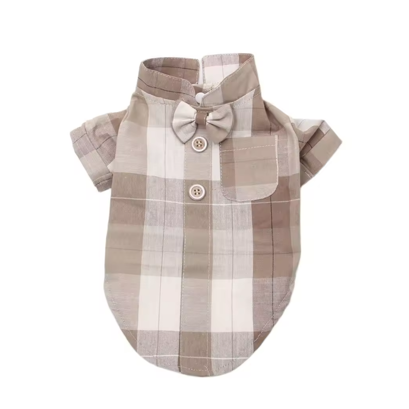 Plaid Bow Tie Stand Collar Shirt