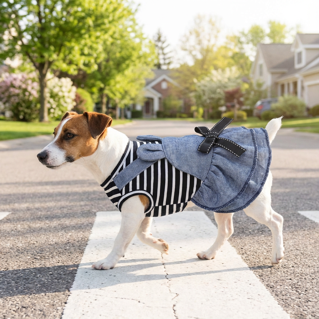Bowknot Striped Denim Dog Dress