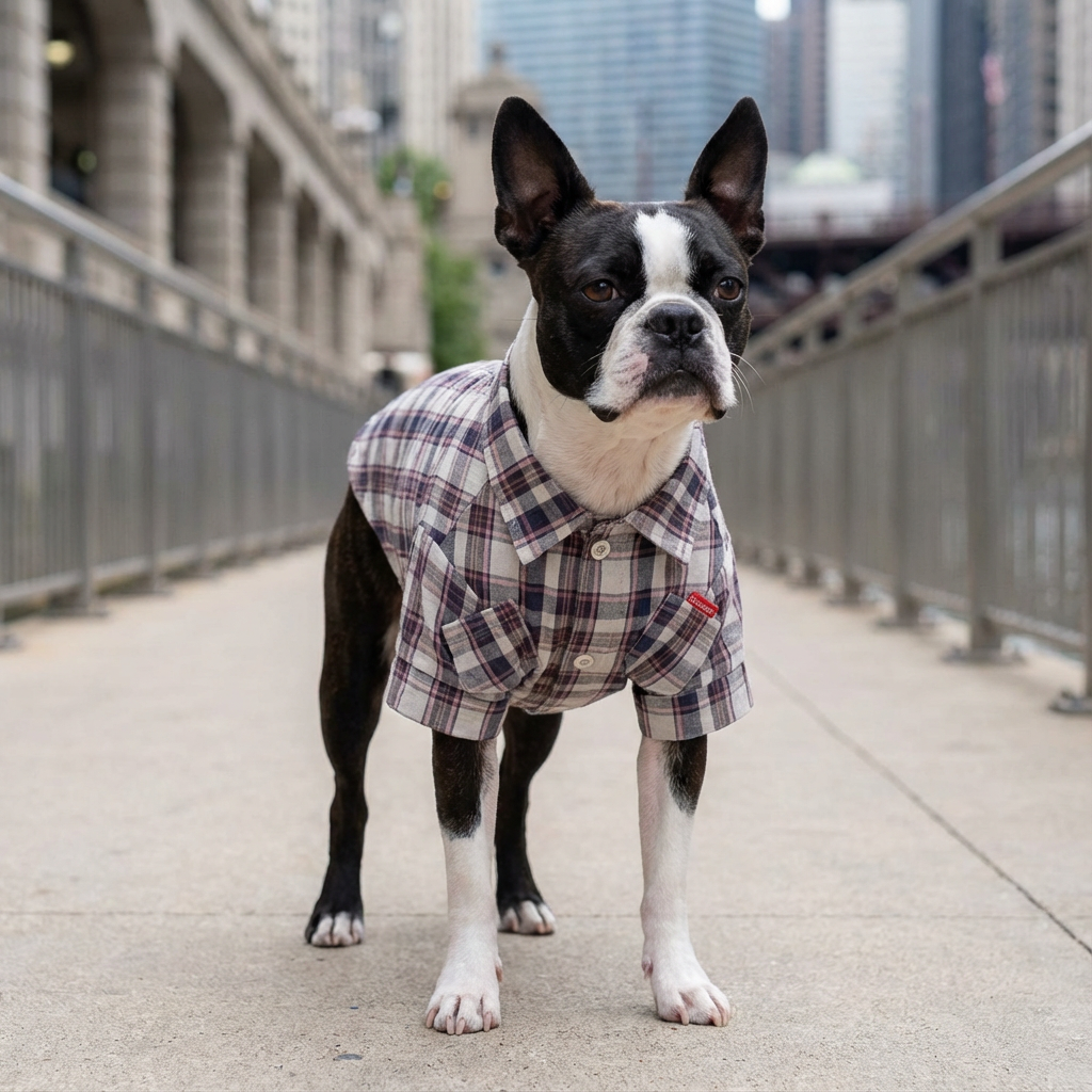 Double Diagonal Pocket Dog Plaid Shirt