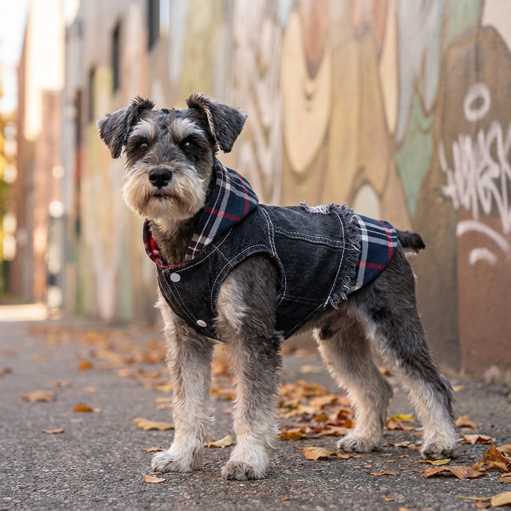 Pristine Plaid Denim Dog Vest Coat