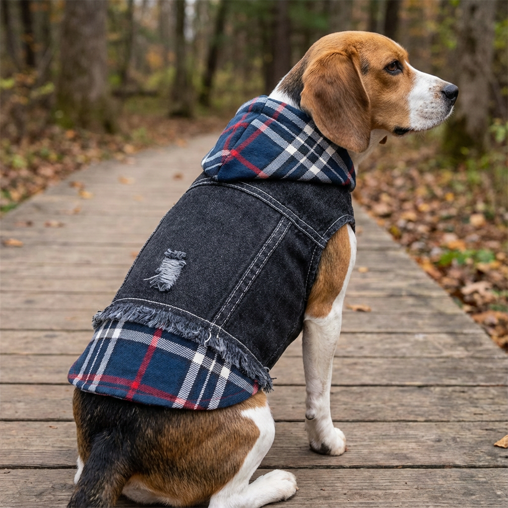 Pristine Plaid Denim Dog Vest Coat
