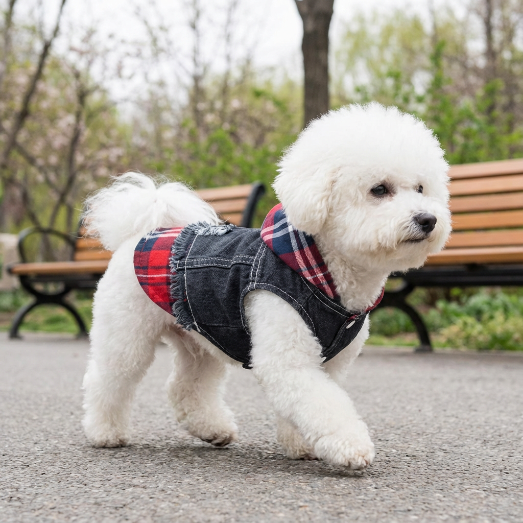 Pristine Plaid Denim Dog Vest Coat