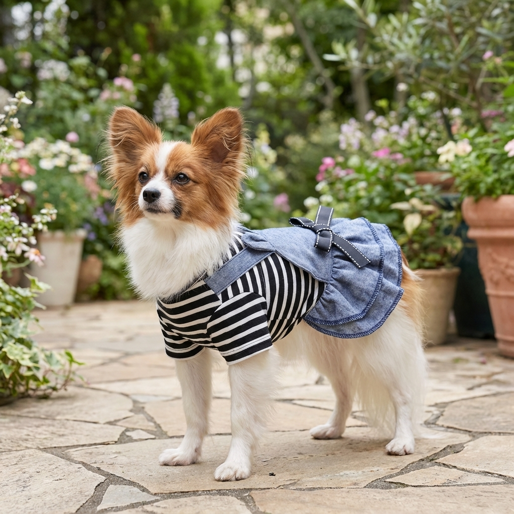 Bowknot Striped Denim Dog Dress