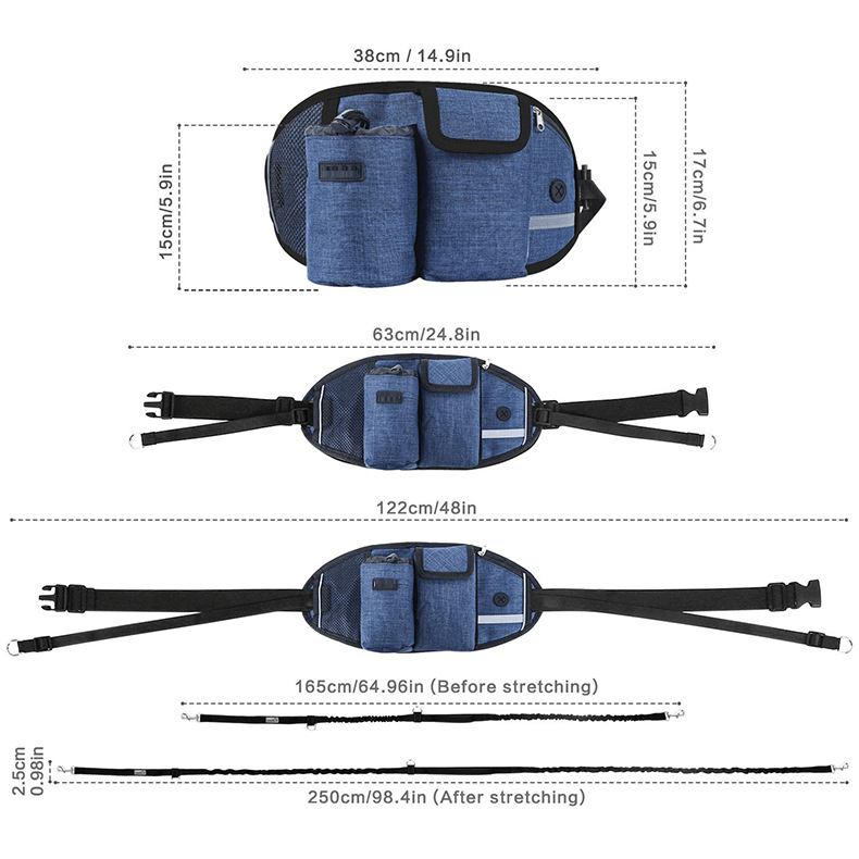 Dogs and Cats Boutique 10 Dog Training Leash Waist Bag Hands-Free Outdoor Pet Running Walking Leash Portable Dog Food Water Cup Storage Bags (To Get Done)