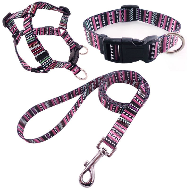 Dogs and Cats Boutique 10 PO'MY Purple / S Pet Printing Collar Rope Chest Strap Traction Three-piece Set (To Get Done)