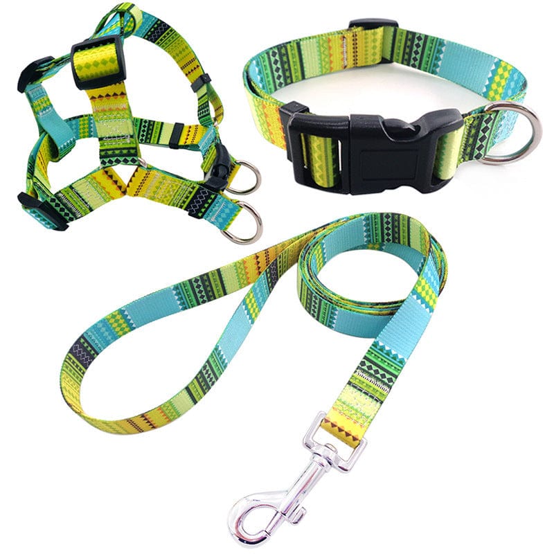 Dogs and Cats Boutique 10 PO'MY Yellow / S Pet Printing Collar Rope Chest Strap Traction Three-piece Set (To Get Done)