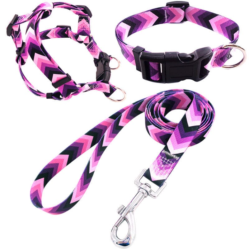 Dogs and Cats Boutique 10 Purple Arrow / S Pet Printing Collar Rope Chest Strap Traction Three-piece Set (To Get Done)