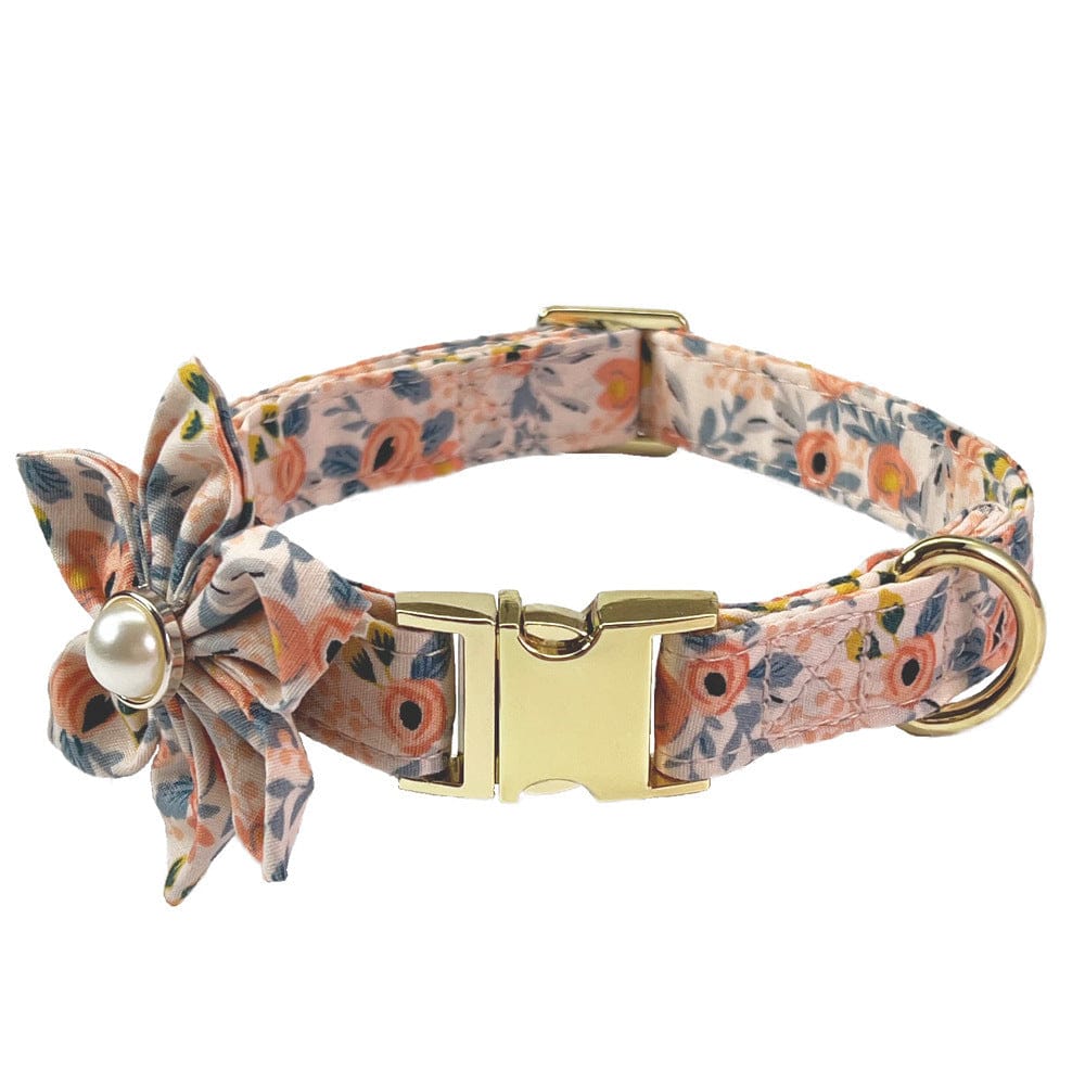 Dogs and Cats Boutique 12 Collar B peach powder / L Pet Lettering Collar Metal Floral Collar Hand Holding Rope Medium Large Dog Leash (To Get Done)