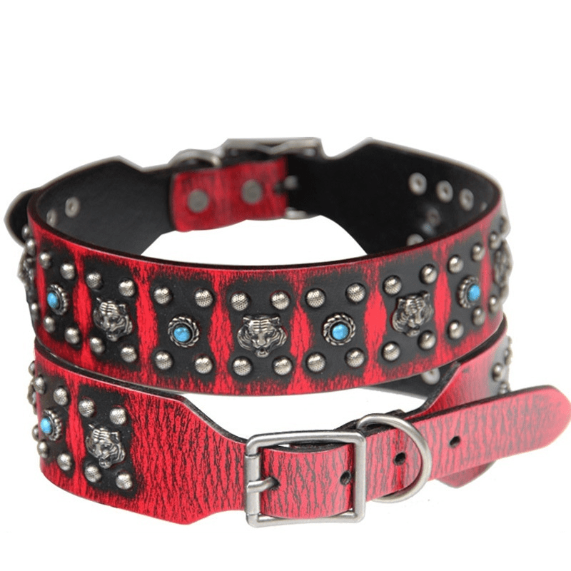 Dogs and Cats Boutique 12 Red / L Pet Collar Personality Rivets Large Dog Dog Suit Traction Collar (To Get Done)