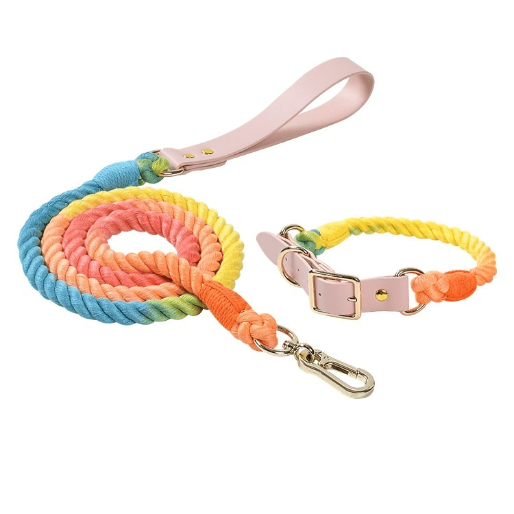 Dogs and Cats Boutique 12 Set Rainbow / S Woven Cotton Rope Leather Pet Dog Collar Suit (To Get Done)