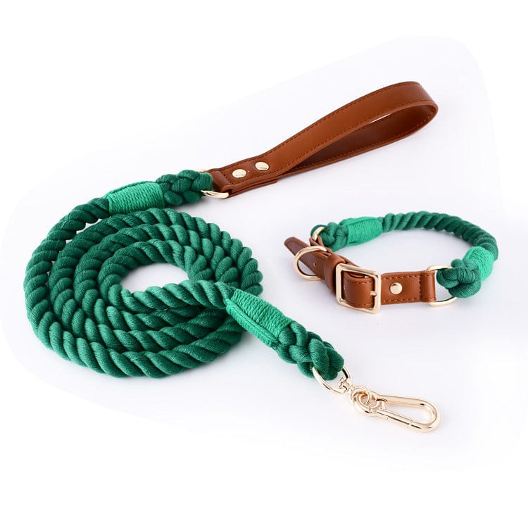 Dogs and Cats Boutique 12 Suit dark green / L Woven Cotton Rope Leather Pet Dog Collar Suit (To Get Done)