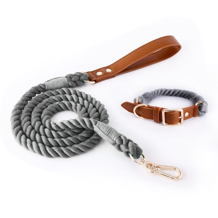 Dogs and Cats Boutique 12 Suit Dark Grey / L Woven Cotton Rope Leather Pet Dog Collar Suit (To Get Done)