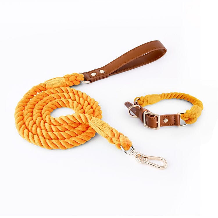 Dogs and Cats Boutique 12 Suit Honey Orange / L Woven Cotton Rope Leather Pet Dog Collar Suit (To Get Done)