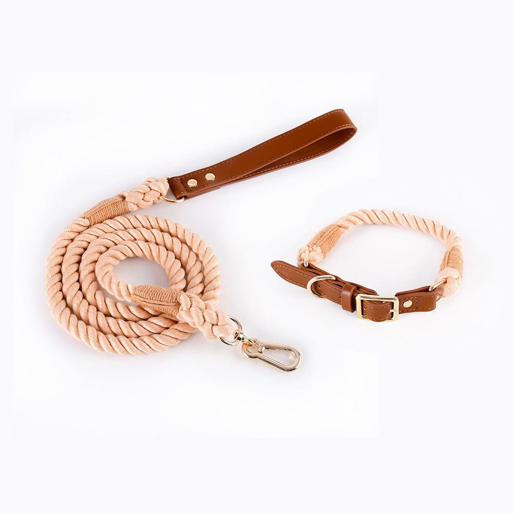 Dogs and Cats Boutique 12 Suit leather powder / L Woven Cotton Rope Leather Pet Dog Collar Suit (To Get Done)