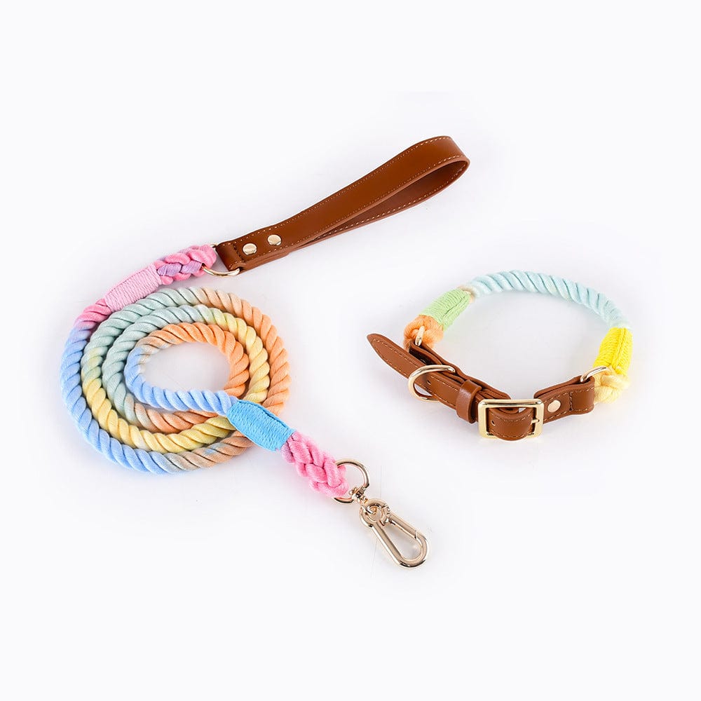 Dogs and Cats Boutique 12 Suit Macaron / L Woven Cotton Rope Leather Pet Dog Collar Suit (To Get Done)