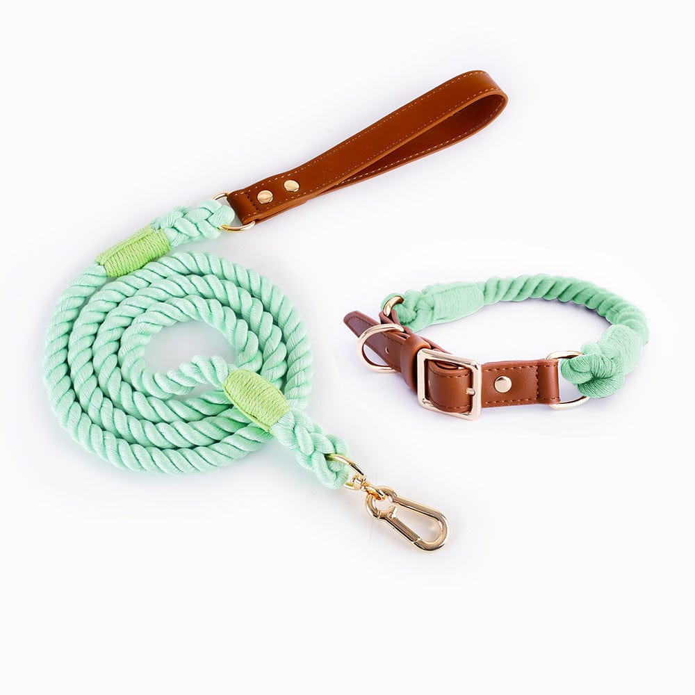 Dogs and Cats Boutique 12 Suit Mint Green / L Woven Cotton Rope Leather Pet Dog Collar Suit (To Get Done)