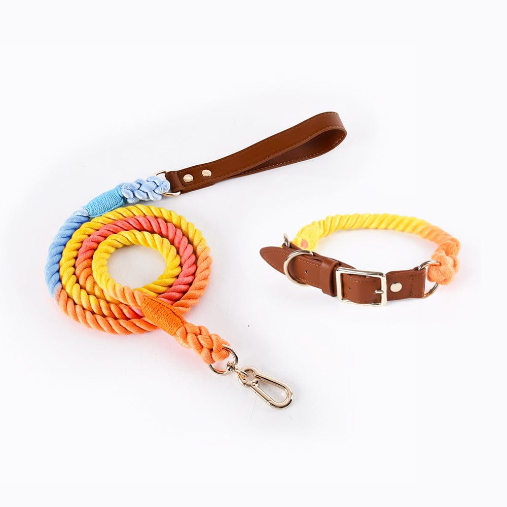 Dogs and Cats Boutique 12 Suit Rainbow / L Woven Cotton Rope Leather Pet Dog Collar Suit (To Get Done)