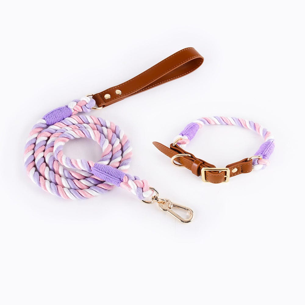 Dogs and Cats Boutique 12 Suit Unicorn / L Woven Cotton Rope Leather Pet Dog Collar Suit (To Get Done)