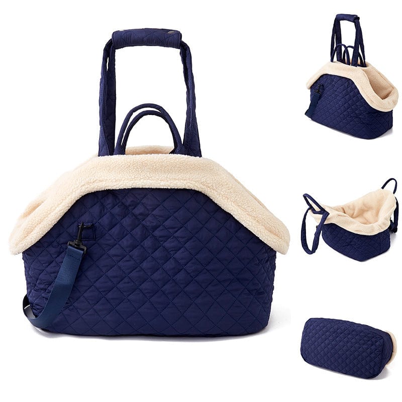 Dogs and Cats Boutique 13 Large Dark Blue Autumn And Winter Rhombus Korean Style Quilted Pet Portable Single-shoulder Bag Cat Teddy Travel Portable Pet Bag (To Get Done)
