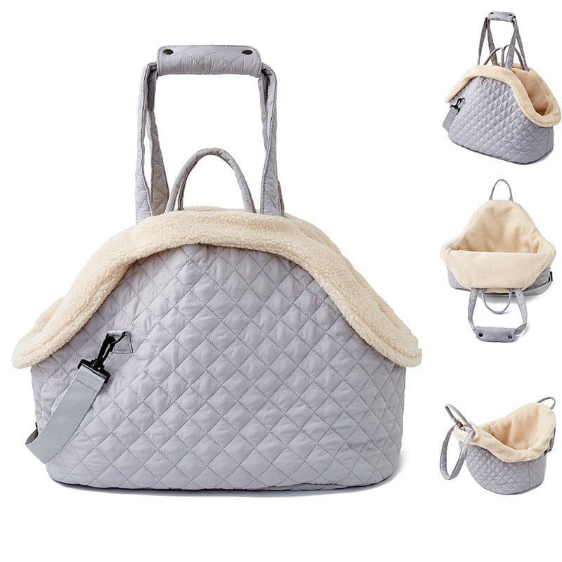 Dogs and Cats Boutique 13 Large Light Gray Autumn And Winter Rhombus Korean Style Quilted Pet Portable Single-shoulder Bag Cat Teddy Travel Portable Pet Bag (To Get Done)