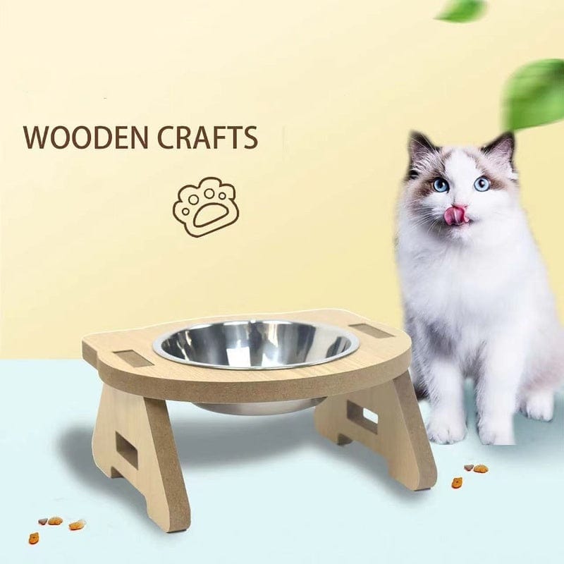 Dogs and Cats Boutique 14 Cat Bowl Water And Food All-in-one Wooden Pet Bowl Feeder Cat Stainless Steel Bowl Anti-overturning Neck Protection (To Get Done)