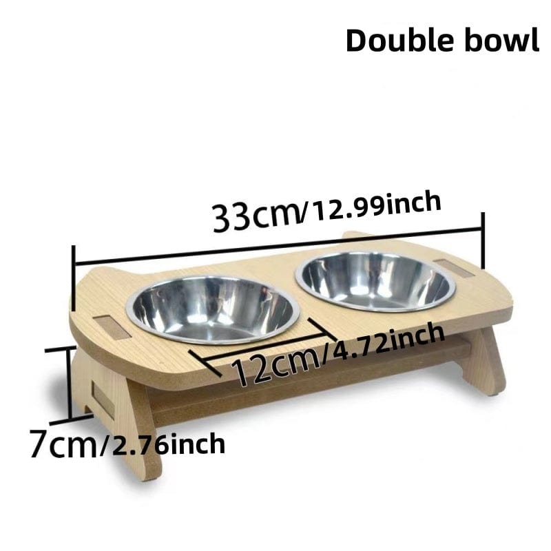 Dogs and Cats Boutique 14 Cat Bowl Water And Food All-in-one Wooden Pet Bowl Feeder Cat Stainless Steel Bowl Anti-overturning Neck Protection (To Get Done)
