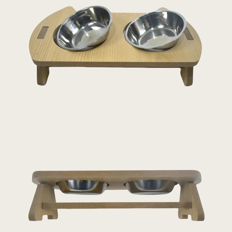 Dogs and Cats Boutique 14 Cat Bowl Water And Food All-in-one Wooden Pet Bowl Feeder Cat Stainless Steel Bowl Anti-overturning Neck Protection (To Get Done)
