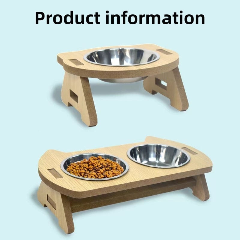 Dogs and Cats Boutique 14 Cat Bowl Water And Food All-in-one Wooden Pet Bowl Feeder Cat Stainless Steel Bowl Anti-overturning Neck Protection (To Get Done)
