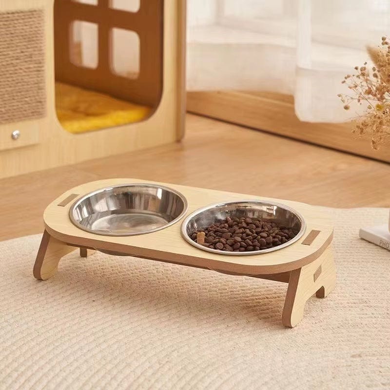 Dogs and Cats Boutique 14 Large Cat Bowl Water And Food All-in-one Wooden Pet Bowl Feeder Cat Stainless Steel Bowl Anti-overturning Neck Protection (To Get Done)