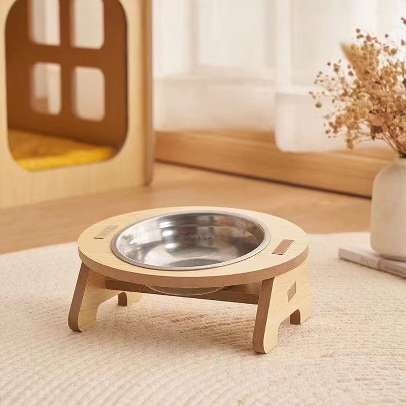 Dogs and Cats Boutique 14 Small Cat Bowl Water And Food All-in-one Wooden Pet Bowl Feeder Cat Stainless Steel Bowl Anti-overturning Neck Protection (To Get Done)