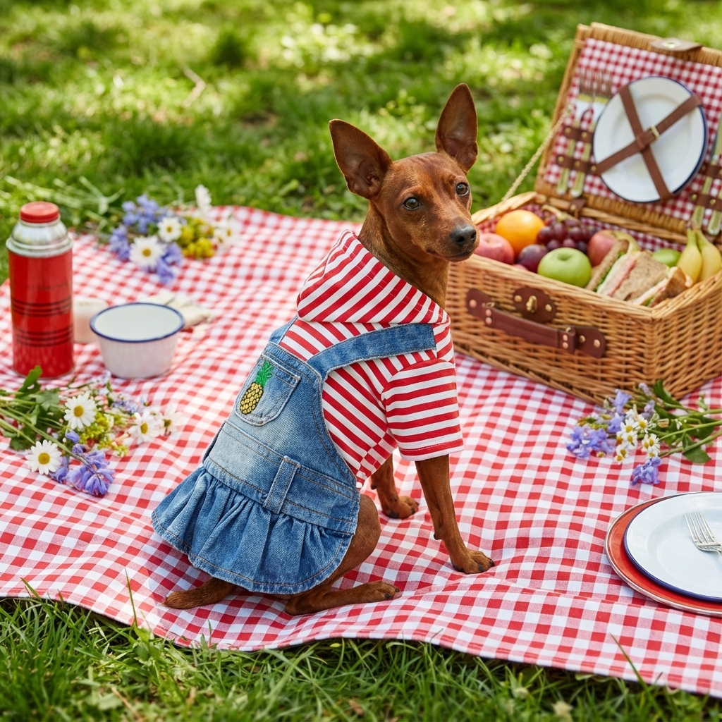 Striped Embroidered Denim Dog Skirt