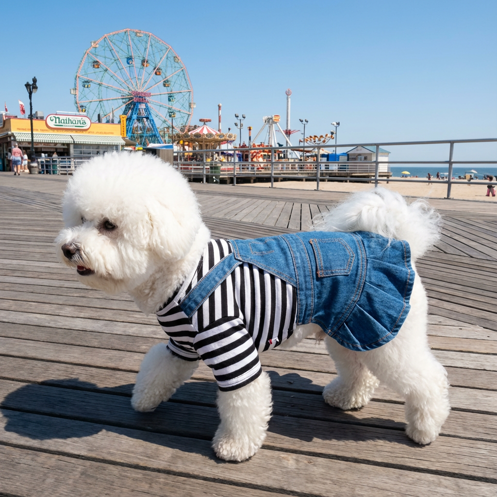 Striped Embroidered Denim Dog Skirt