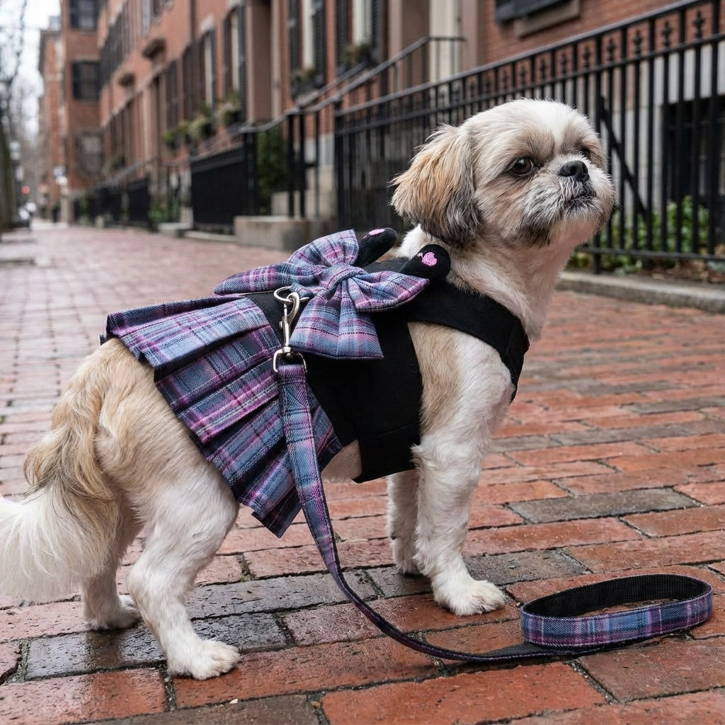 Bowknot Plaid Dog Harness Dress