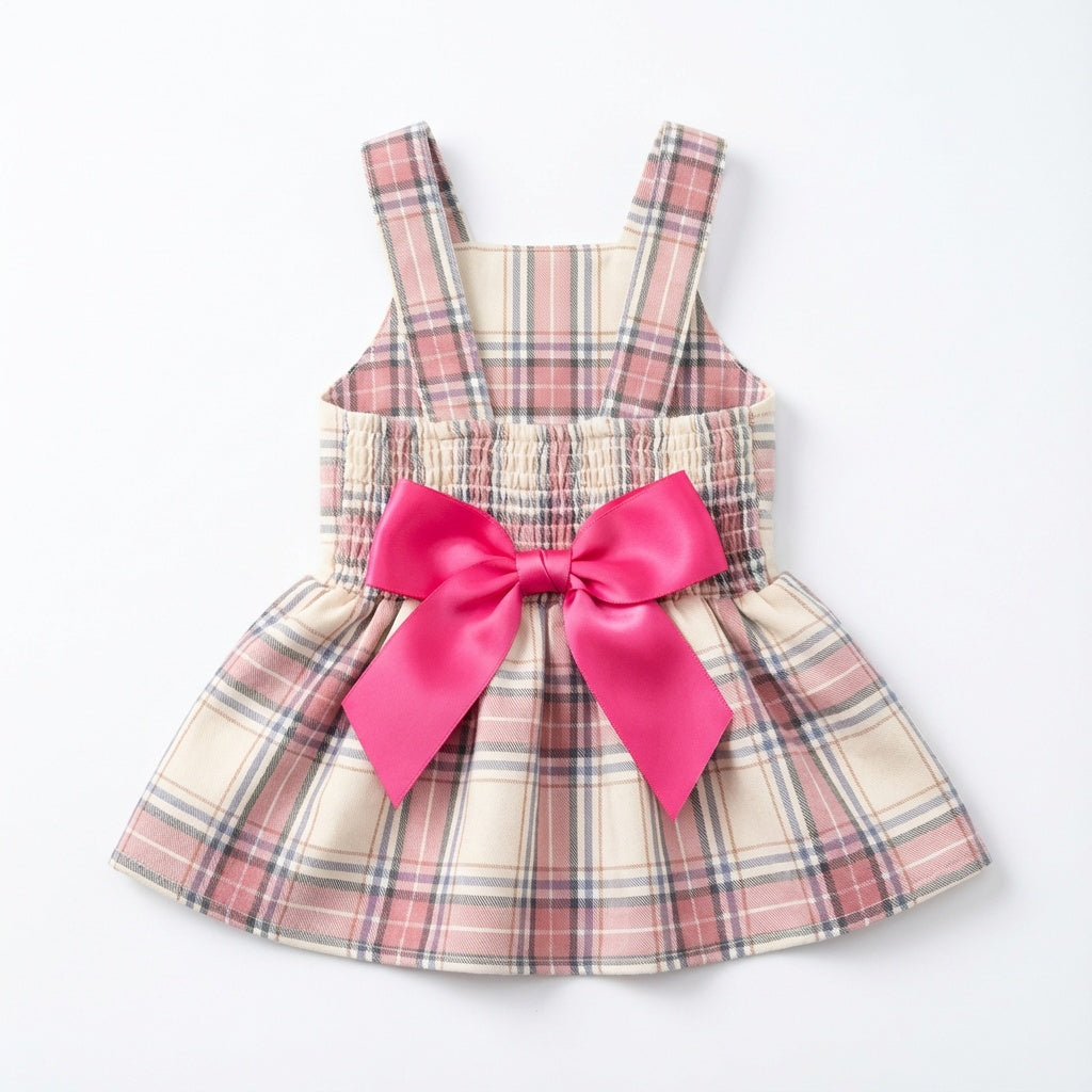 Plaid Bowknot Dog Princess Dress