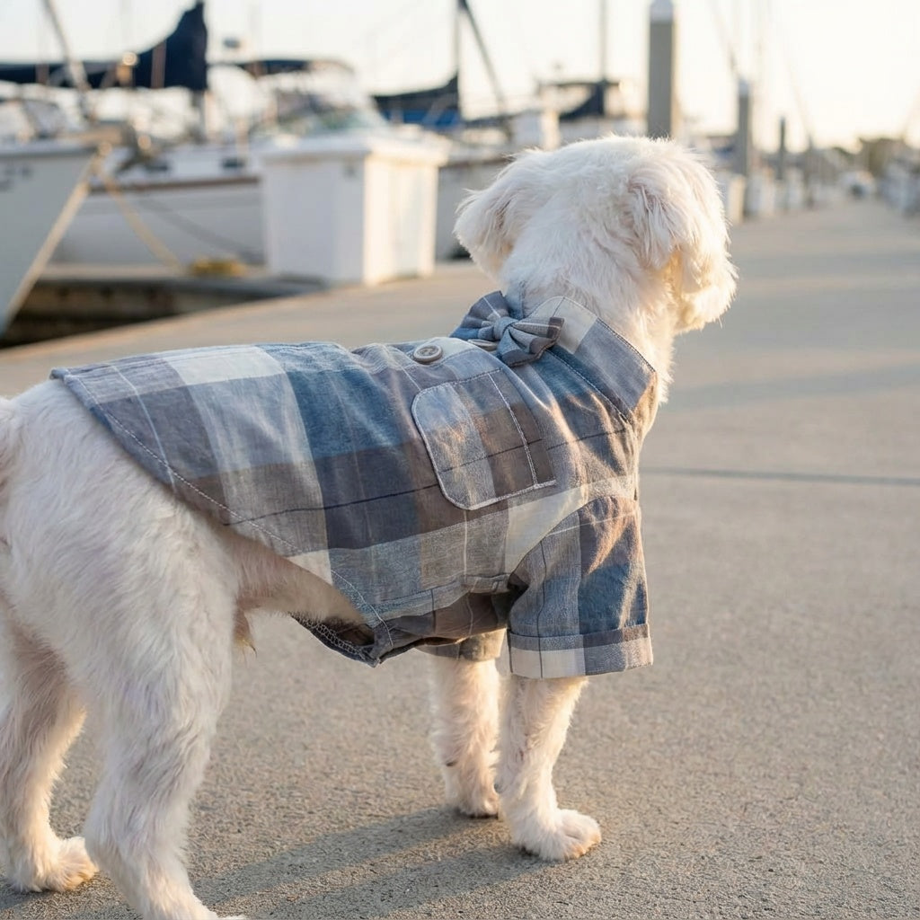 Plaid Bow Tie Stand Collar Shirt