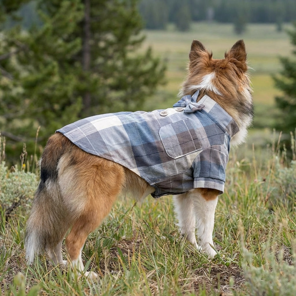Plaid Bow Tie Stand Collar Shirt