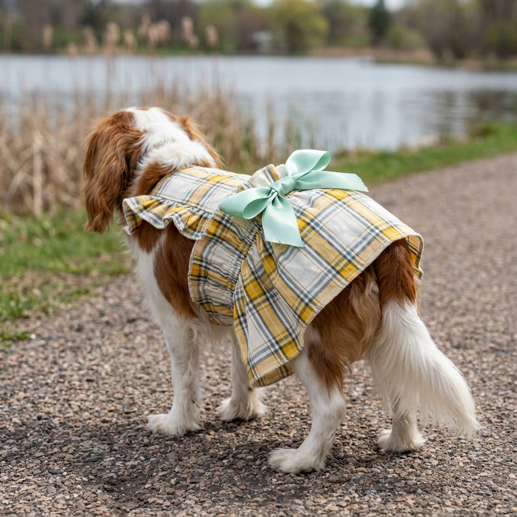 Plaid Bowknot Dog Princess Dress