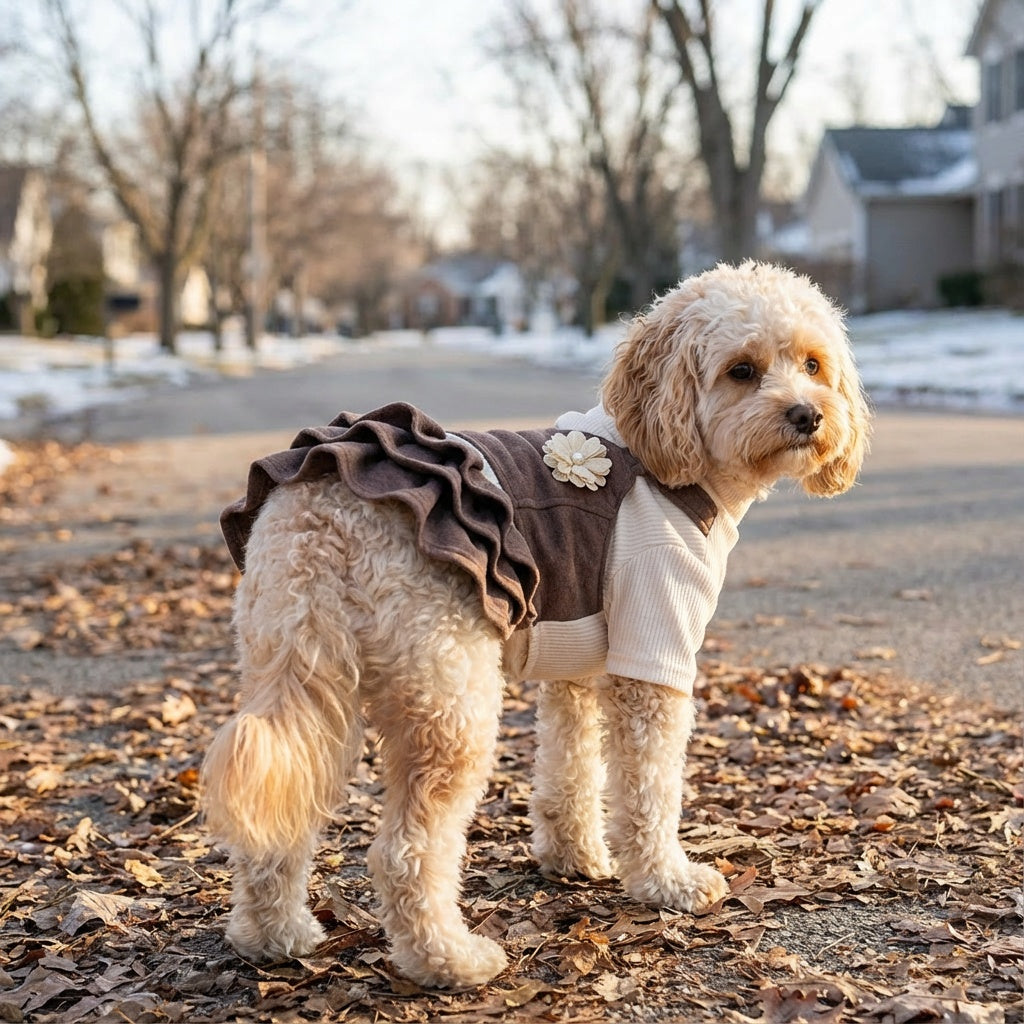 Lapel Flower Ruffle Dog Dress