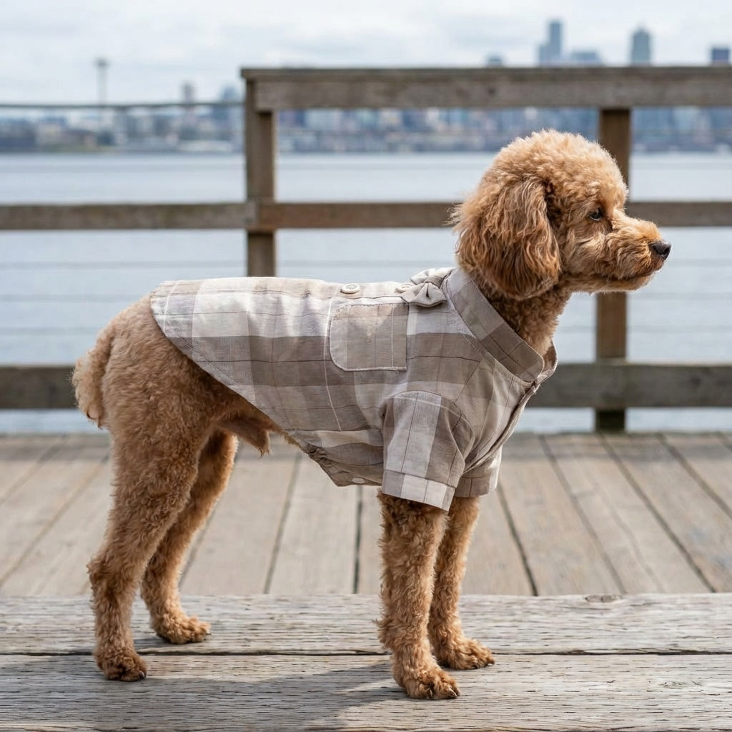 Plaid Bow Tie Stand Collar Shirt