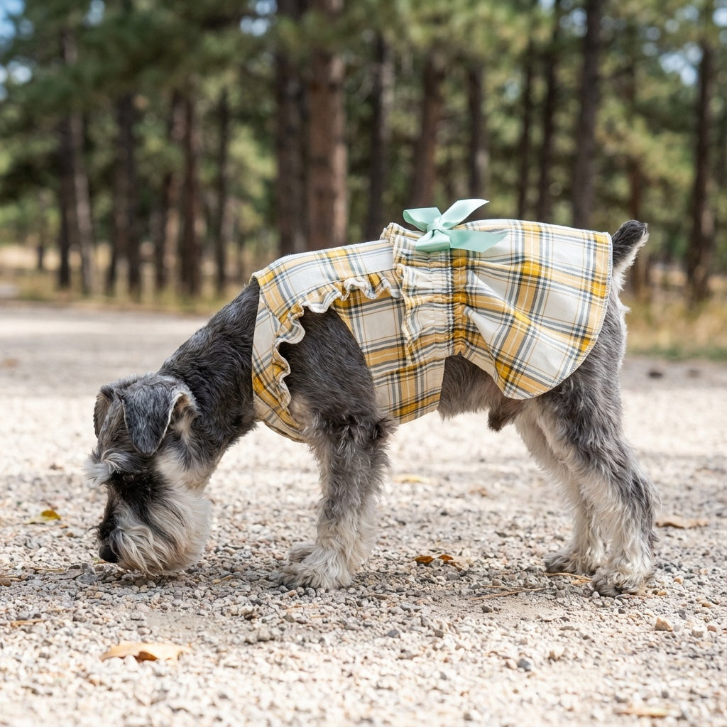 Plaid Bowknot Dog Princess Dress