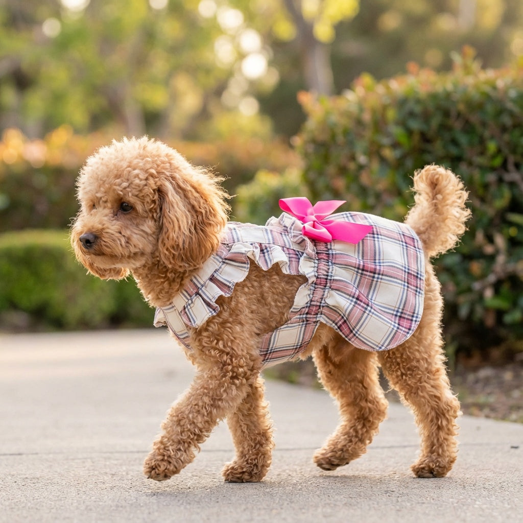 Plaid Bowknot Dog Princess Dress
