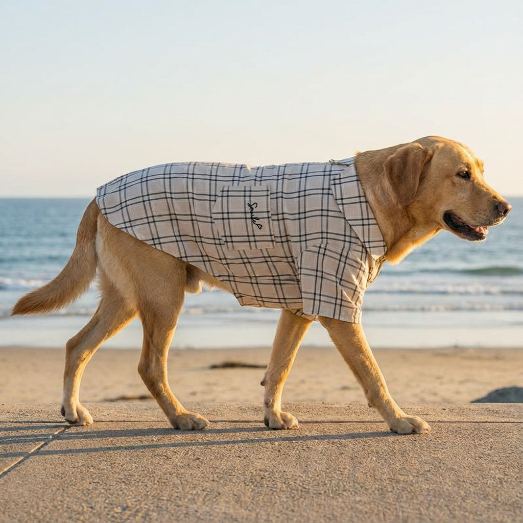 Smile Embroidered Plaid Dog Shirt