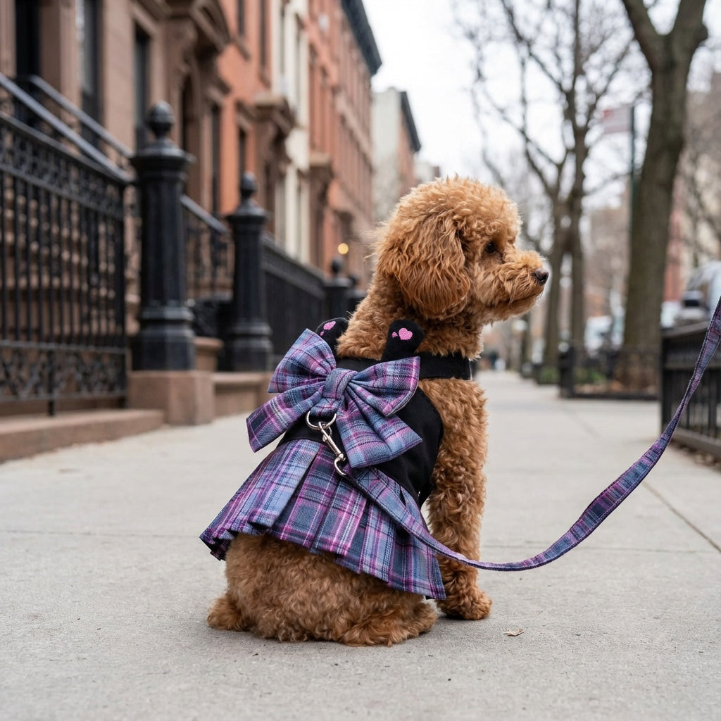 Bowknot Plaid Dog Harness Dress