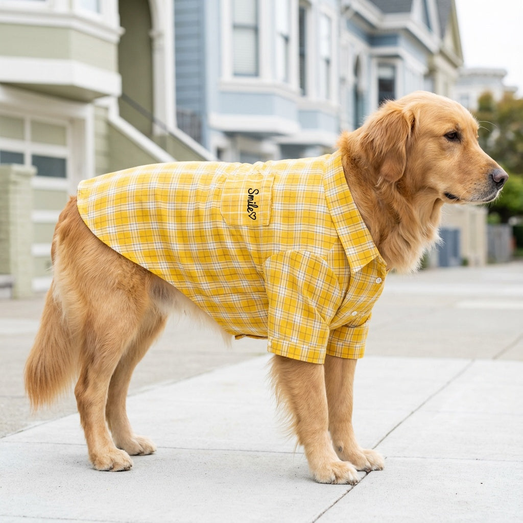 Smile Embroidered Plaid Dog Shirt