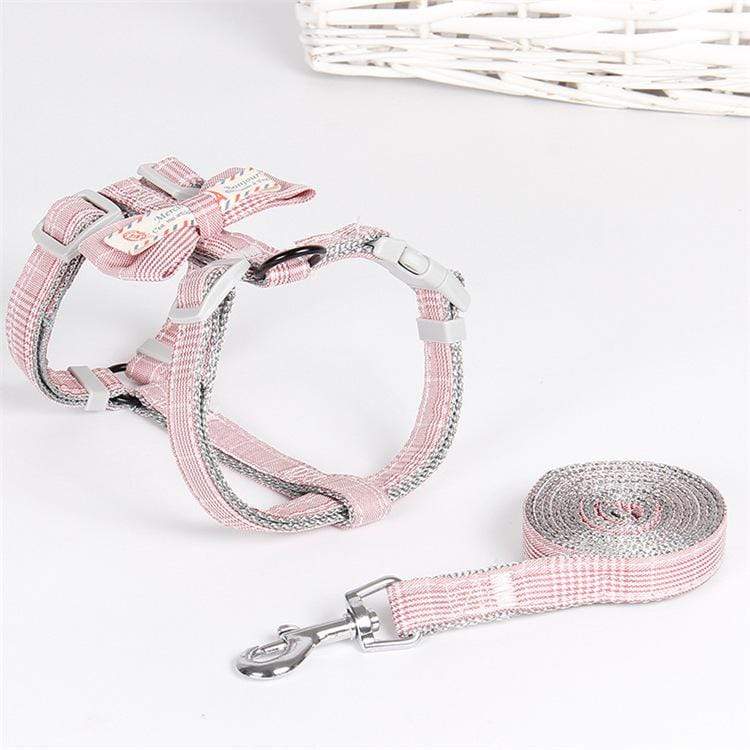 Dogs and Cats Boutique 11 Pink / S Plaid Bowknot Dog Harness