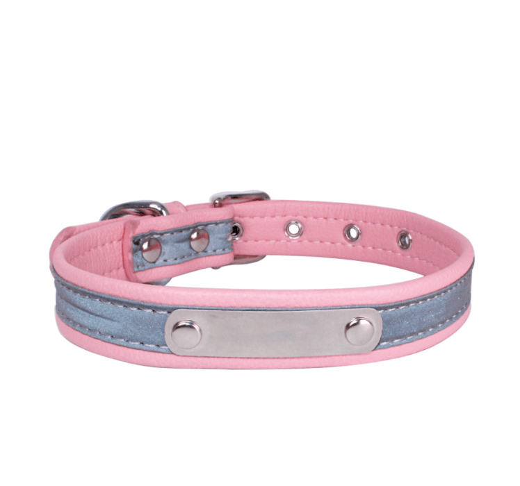 Dogs and Cats Boutique 12 Pink / L Dog Collar with Stainless Steel Nameplate