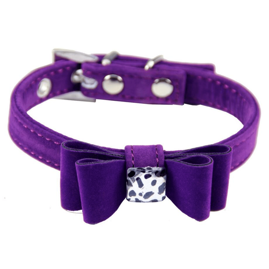 Dogs and Cats Boutique 12 Purple / S Dog collar made of flannelette with bow tie