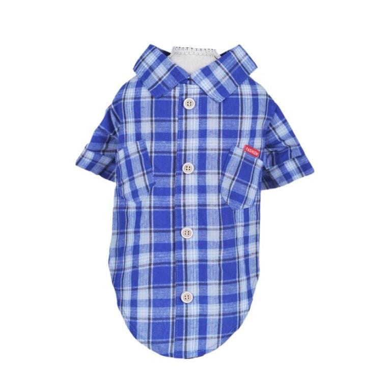 Dogs and Cats Boutique 3 Blue / XS Double Diagonal Pocket Dog Plaid Shirt